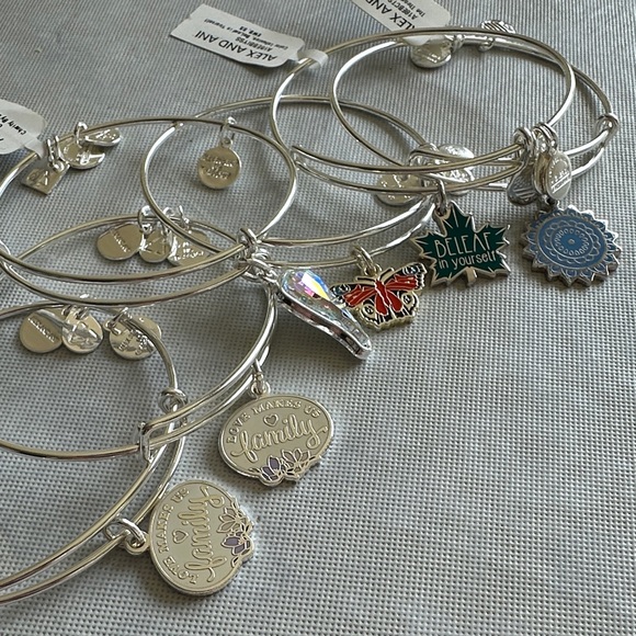 Alex and Ani shiny Silver Charm Bracelets (6) - Picture 1 of 6
